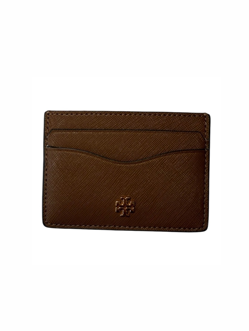 Tory Burch Brown Saffiano Leather Card Case with Logo